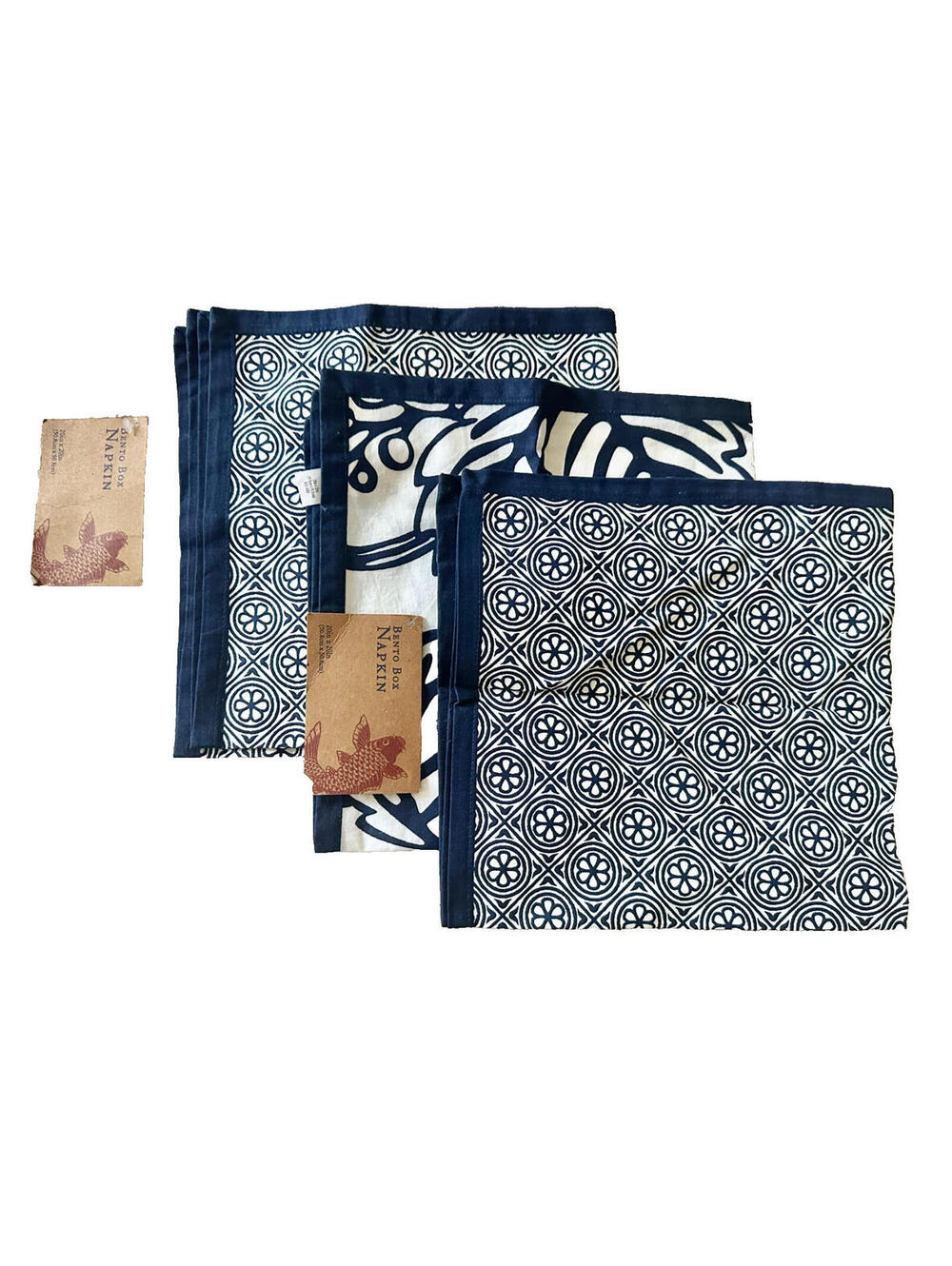 Lot of 3: NWT World Market Navy Blue Bento Box Napkin Set 20x20 Sq 100% Cotton